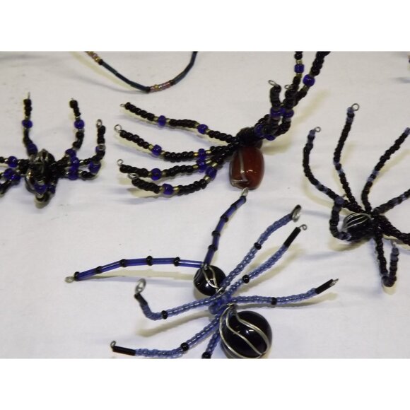 Handmade Beaded Spider Ornaments Set Of 7 Decor Figurines Beads Stones Ooak BagE - Picture 16 of 16